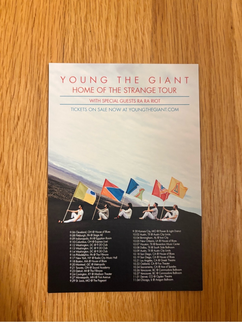 Young The Giant band tour double sided promo card for album Home Of The Strange
